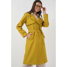 5918 Kruvaze Yaka Trençkot - Yağ Yeşil