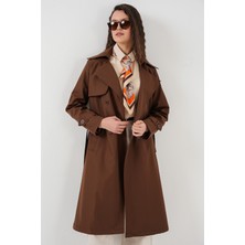 5918 Kruvaze Yaka Trençkot - Kahverengi