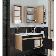 Venüs 80 cm Komple Mdf Banyo Dolabı, Seramik Lavabolu, Havluluklu Banyo Dolabı Seti Hazır Kurulu-Siyah