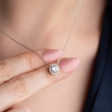 Vaoov 925 Ayar Gümüş Pırlanta Montürlü Tektaş Kolye