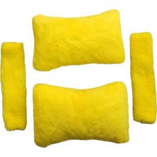 Peluş Ortopedik Araba Seyahat Boyun Yastığı Emniyet Kemer Pedi Seti Sarı