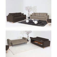 Nola Koltuk Takımı 3+3 & Bazalı Yataklı Koltuk & Kanepe - Keten