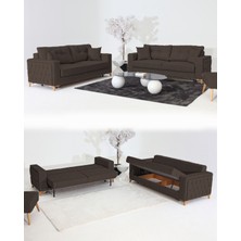 Velura Home & Living Nola Koltuk Takımı 3+3 & Bazalı Yataklı Koltuk & Kanepe - Keten