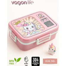 Vagonlife-Tek Kat Paslanmaz Çelik - Üç Bölmeli - Sos Kaseli - Yeni Nesil Çocuk Beslenme Kutusu - Lunch Box 820 Ml.