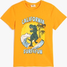 Koton T-Shirt Dinozor Baskılı Kısa Kollu Bisiklet Yaka Pamuklu