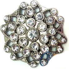Taşlı Yuvarlak Broş, Sandık Süsü 4,5 cm - Nikel, 10 Adet