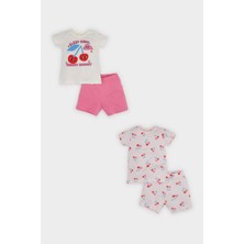 DeFacto %100 Pamuklu Meyve Desenli Beli Lastikli 4'lü Pijama Takımı Kız Bebek E1551A525HS