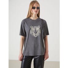 Lc Waikiki Yeni Sezon Bisiklet Yaka Leopar Baskili Kadin Tisort - S5BQ67Z8