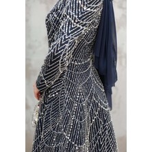 25Y5157 Abiye Komple Inci ve Taş Işlemeli Prenses Model - Duman - 25Y5157 - Lacı - 42