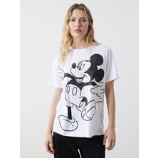 Lc Waikiki Yeni Sezon Bisiklet Yaka Mickey Mouse Baskili Kadin Tisort - S5GV95Z8