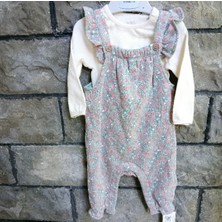 Fırfırlı Çiçek Desenli Bebek Tulum ve Uzun Kollu T-Shirt (6-9 Ay )
