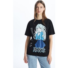 Lc Waikiki Yeni Sezon Bisiklet Yaka Anime Baskili Kadin Tisort - S5GP28Z8