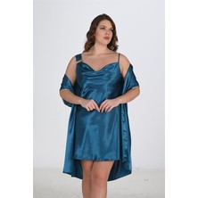 MOTTO10 Butik Büyük Beden 2li Petrol Sabahlık Takımı Bigsize 6206