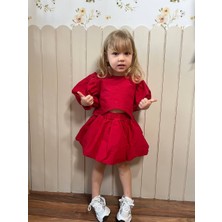 Poplin Kumaş Balon Etekli Arkası Çıtçıtlı Gömlekli Kız Çocuk Takım