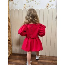 Poplin Kumaş Balon Etekli Arkası Çıtçıtlı Gömlekli Kız Çocuk Takım