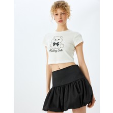 Koton Kedi Baskılı Crop Bisiklet Yaka Slim Fit Tişört