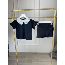 Bebe Yaka Model Dantel Yaka Siyah Renk Kız Çocuk Alt Üst Takım