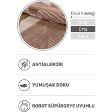 Ivona Kahverengi Geometrik Çizgili Tozumaz Yumuşak Tuşeli Salon Halısı | Antialerjik ve Dayanıklı Kesme Halı