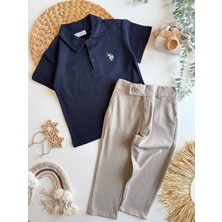 Polo Yaka Laciver Krem Jogger Pantolonlu Erkek Çocuk Ikili Takım