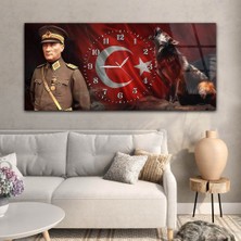 Marpanya Yatay Saatli Ortadan Vatan Temalı Cam Tablo YSOV172