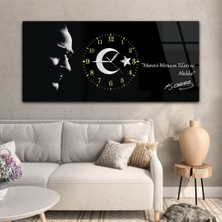 Marpanya Yatay Ortadan Saatli  Vatan Temalı Cam Tablo YSOV019