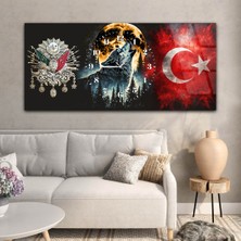 Marpanya Yatay Saatli Ortadan Vatan Temalı Cam Tablo YSOV159