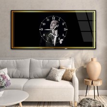 Marpanya Mustafa Kemal Atatürk 1981-1938 Yatay Ortadan Saatli  Vatan Temalı Cam Tablo YSOV046