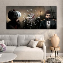 Marpanya Fatih Sultan Mehmet Han Abdülhamit Han ve Osmanlı Tuğralı Saatli Cam Tablo YSOV076