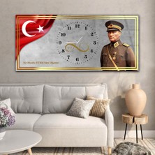 Marpanya Yatay Saatli Ortadan Vatan Temalı Cam Tablo YSOV142