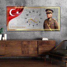 Marpanya Yatay Saatli Ortadan Vatan Temalı Cam Tablo YSOV142