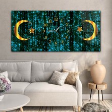 Marpanya Mavi Zemin Üzerine Ayyıldız Saatli Cam Tablo YSOV086