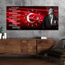Marpanya Yatay Saatli Ortadan Vatan Temalı Cam Tablo YSOV168