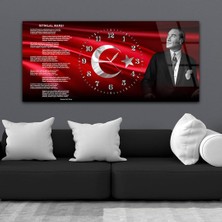 Marpanya Yatay Saatli Ortadan Vatan Temalı Cam Tablo YSOV168