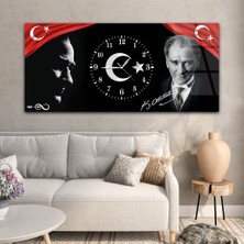 Marpanya Yatay Saatli Ortadan Vatan Temalı Cam Tablo YSOV166