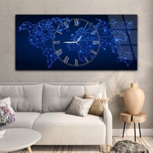 Marpanya Yatay Saatli Ortadan Vatan Temalı Cam Tablo YSOV132