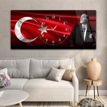 Marpanya Yatay Saatli Ortadan Vatan Temalı Cam Tablo YSOV145