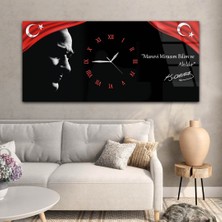 Marpanya Yatay Ortadan Saatli  Vatan Temalı Cam Tablo YSOV017