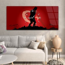 Marpanya Türk Bayrağı Zemininde Atatürk, Imzası ve 1938-1881 Yazılı Yatay Ortadan Saatli  Vatan Temalı Cam Tablo YSOV049