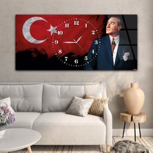 Marpanya Yatay Saatli Ortadan Vatan Temalı Cam Tablo YSOV152