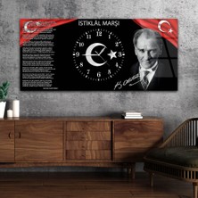 Marpanya Yatay Ortadan Saatli  Vatan Temalı Cam Tablo YSOV013