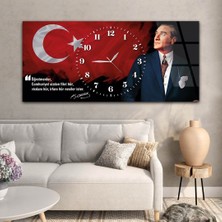 Marpanya Yatay Saatli Ortadan Vatan Temalı Cam Tablo YSOV151