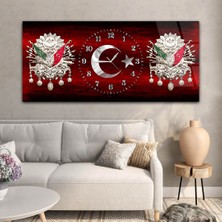 Marpanya Yatay Saatli Ortadan Vatan Temalı Cam Tablo YSOV150