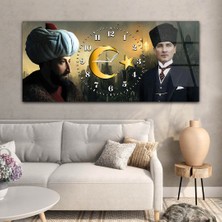 Marpanya Yatay Saatli Ortadan Vatan Temalı Cam Tablo YSOV157