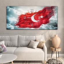 Marpanya Bulutlar Arasında Dalgalanan Türk Bayrağı Saatli  Cam Tablo YSOV079