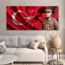 Marpanya Yatay Saatli Ortadan Vatan Temalı Cam Tablo YSOV097