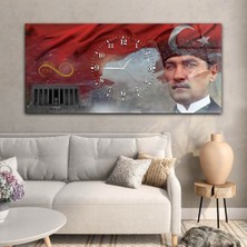 Marpanya Mustafa Kemal Atatürk ve Anıtkabir Türk Bayrağı Zeminli Saatli Cam Tablo YSOV071