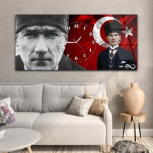 Marpanya Yatay Saatli Ortadan Vatan Temalı Cam Tablo YSOV162