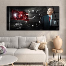 Marpanya Yatay Saatli Ortadan Vatan Temalı Cam Tablo YSOV156