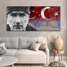 Marpanya Yatay Saatli Ortadan Vatan Temalı Cam Tablo YSOV161