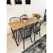 Mutfak Masa Takımı 60X120CM Yemek Masası x Metal Ayaklı Masa Seti 4 Güneş Sandalye Kumaş